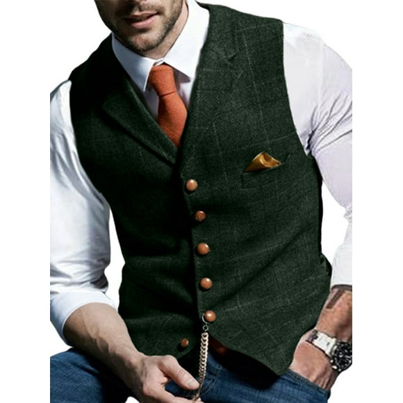 MMCP Mens Slim Fit Herringbone Tweed 5Buttons Business Dress Vests for Tuxedo Suit 